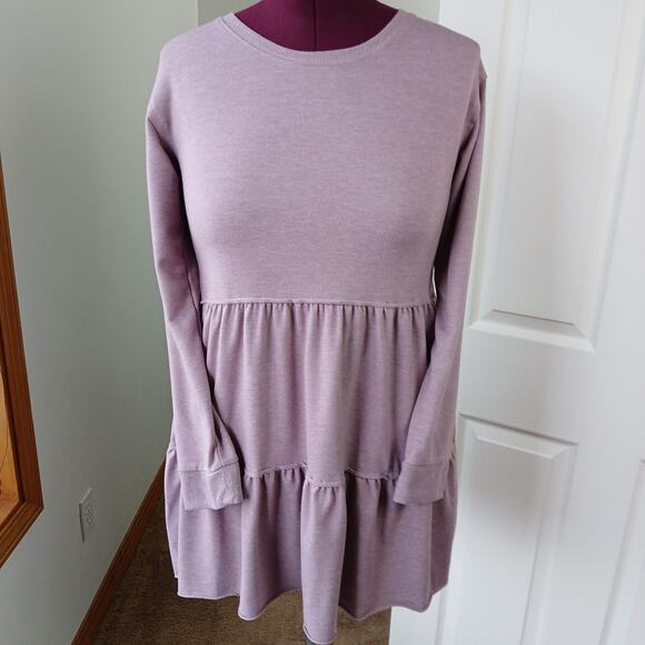 SO Tiered Keyhole Tunic XL purple babydoll sweatshirt dress long sleeve feminine - Picture 2 of 10